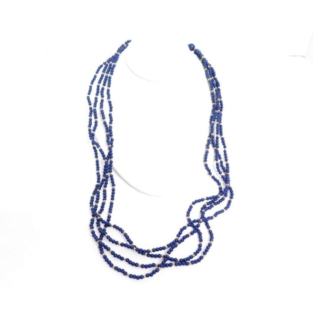 Vintage Navy Blue Gold Bead Necklace